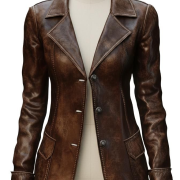 Women’s Brown Leather Jacket – Vintage Style, Button Closure & Everyday Elegance