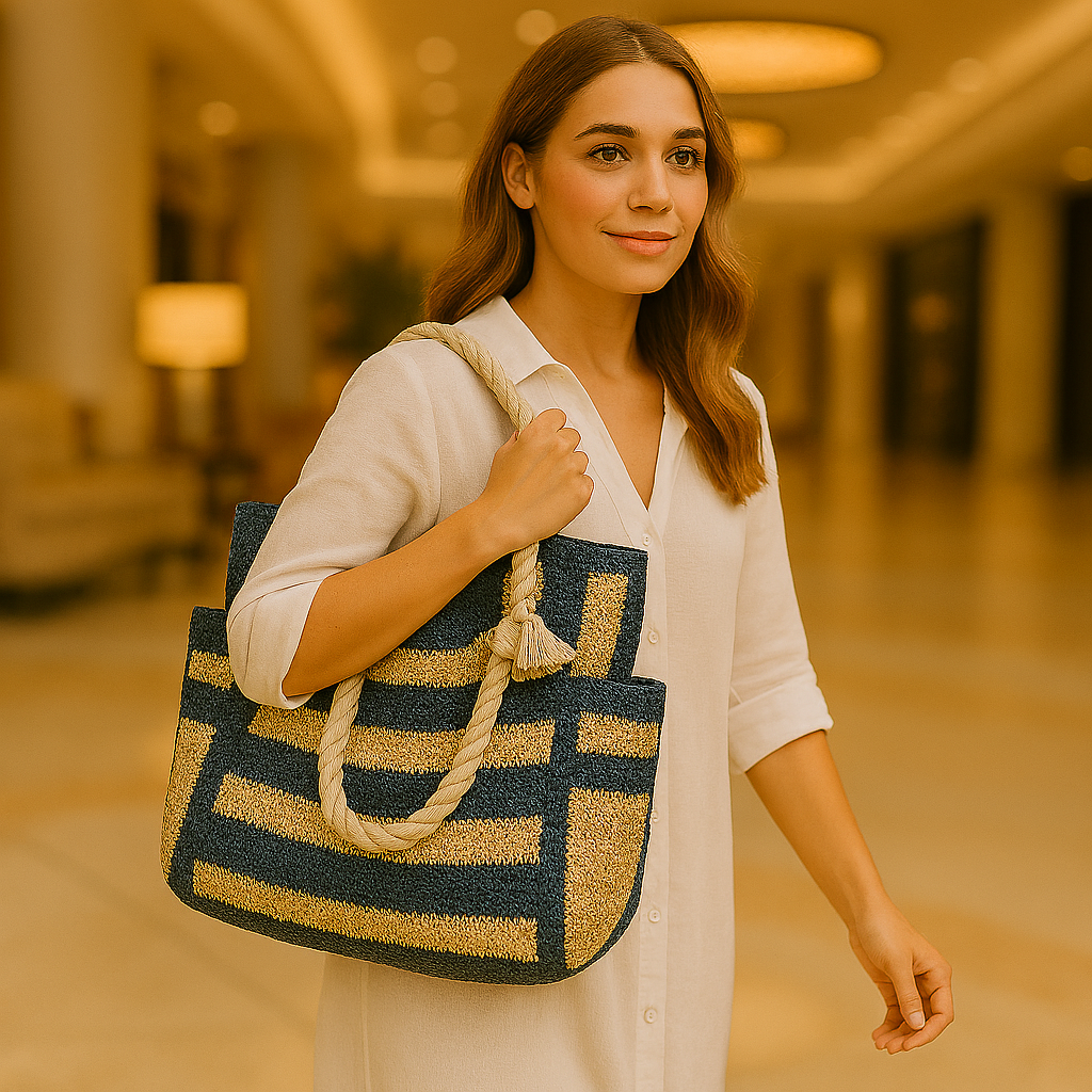 Stylish Navy & Natural Striped Jute Tote Bag – Eco Friendly Everyday Carry