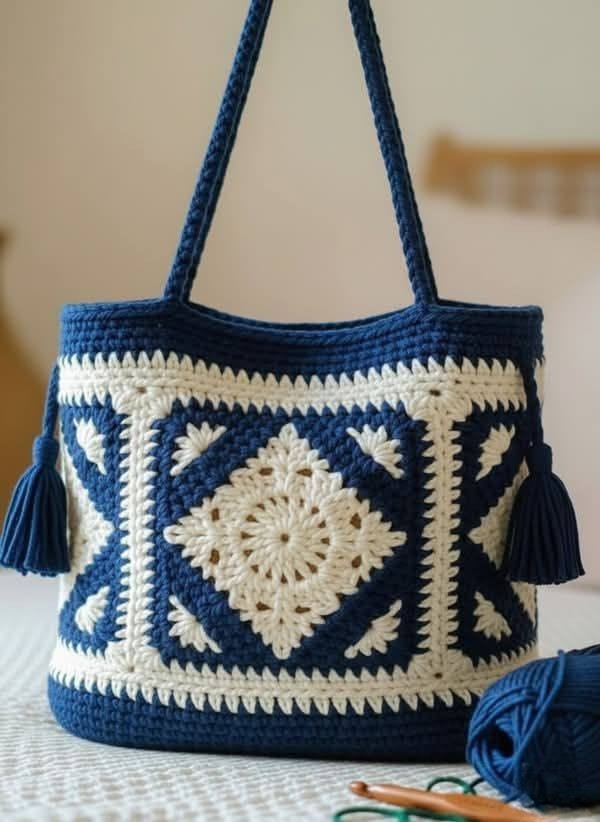 Handmade Crochet Geometric Ladies Tote Bag – Strong, Stylish & Spacious