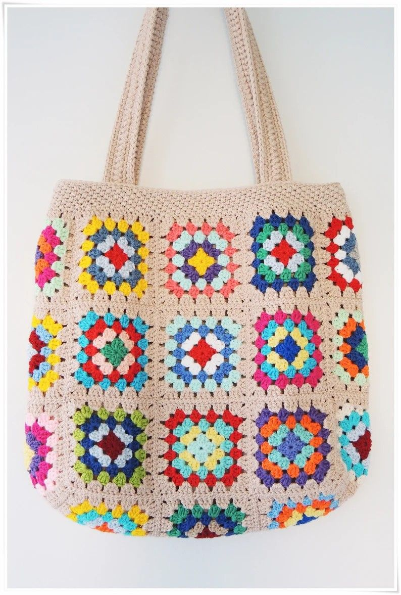 Handmade Crochet Granny Square Ladies Bag – Colorful & Spacious