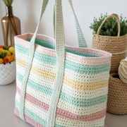Handmade Crochet Pastel Stripe Ladies Tote Bag – Soft, Spacious & Stylish