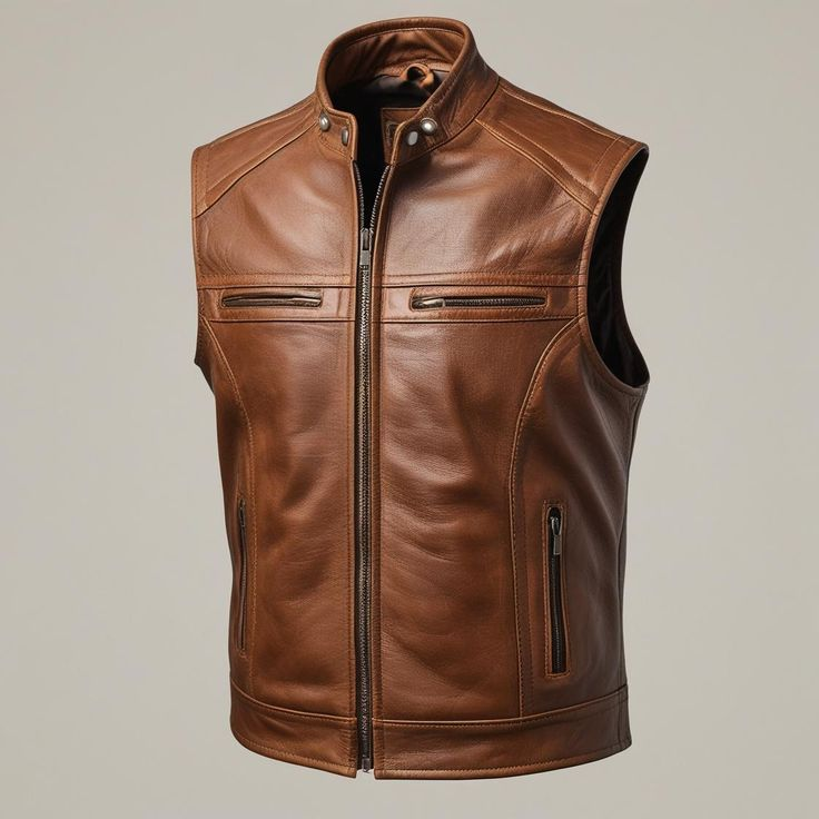Premium Sleeveless Leather Jacket with Stylish Zipper Design