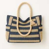 Stylish Navy & Natural Striped Jute Tote Bag – Eco Friendly Everyday Carry